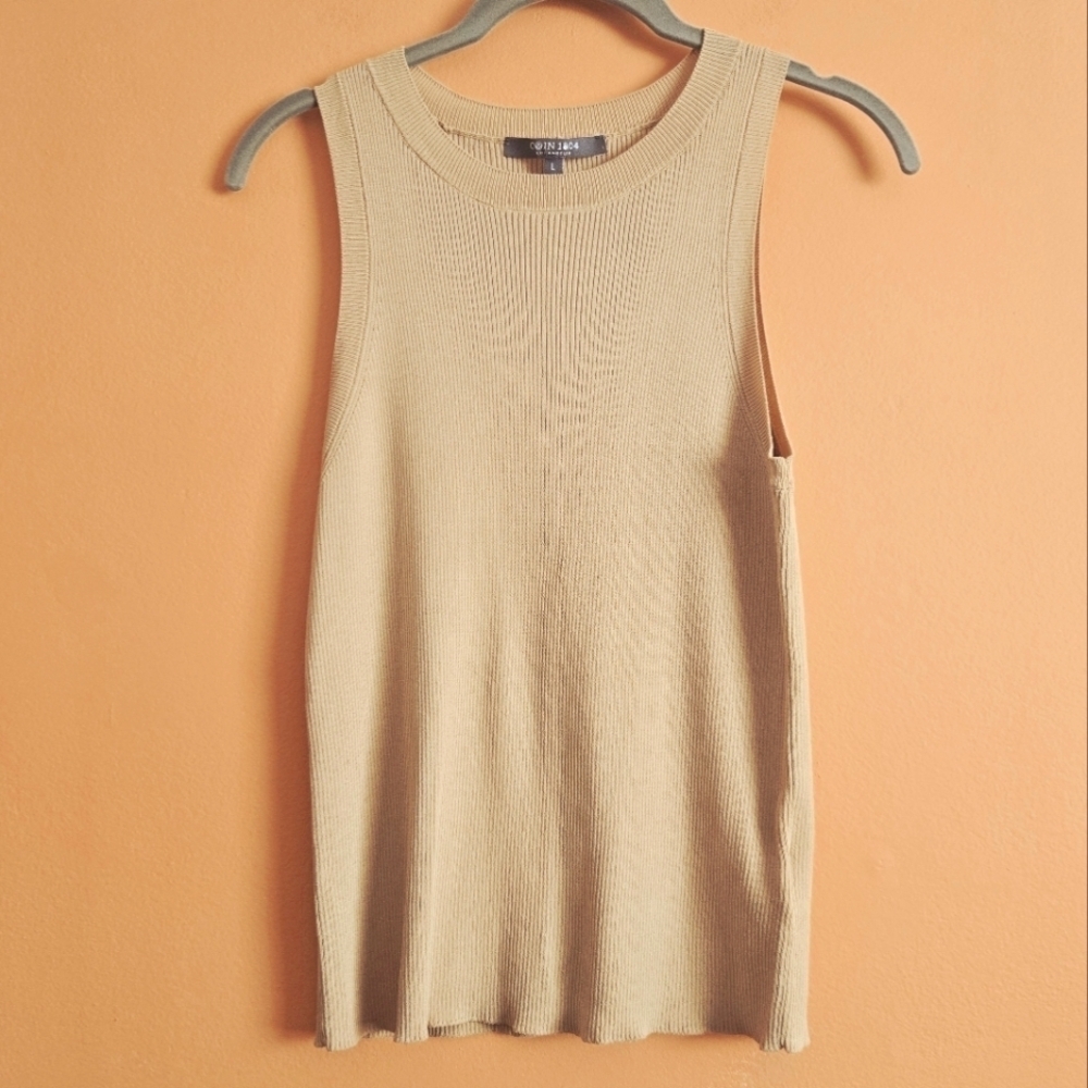 Coin 1804 Sleeveless Ribbed Knit Top – Beige, Size L